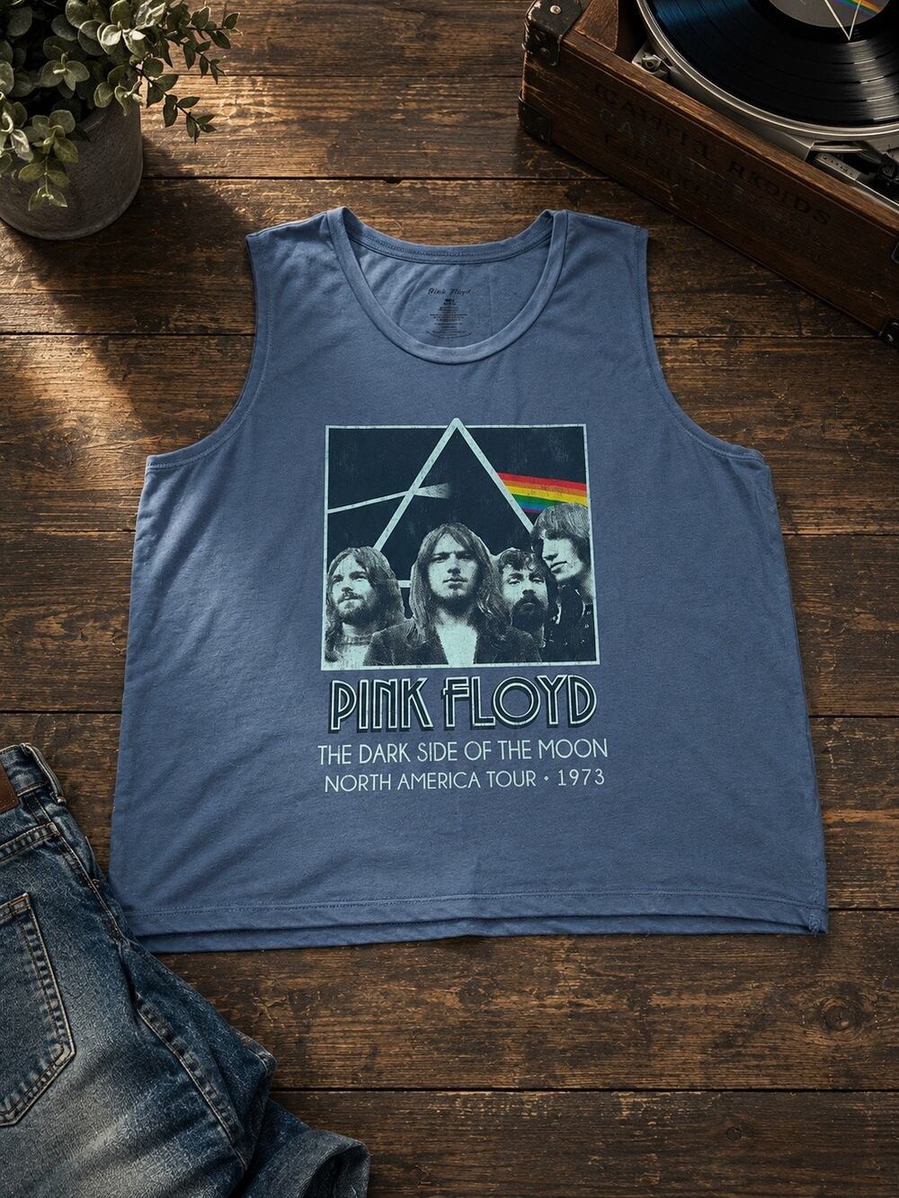 Pink Floyd Dark Side of the Moon 1973 Tour Graphic Tank Top Blue Size M 8-10